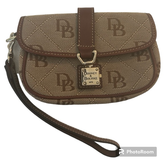 Dooney & Bourke Handbags - Dooney & Bourke light brown tan monogram wristlet gold front lock